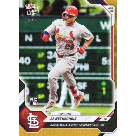 2026 Topps Now JJ Wetherholt #144 Orange Foil /25 Leadoff Blast Cements Cardinals XBH Lore St Louis Cardinals Rookie RC Baseball Card