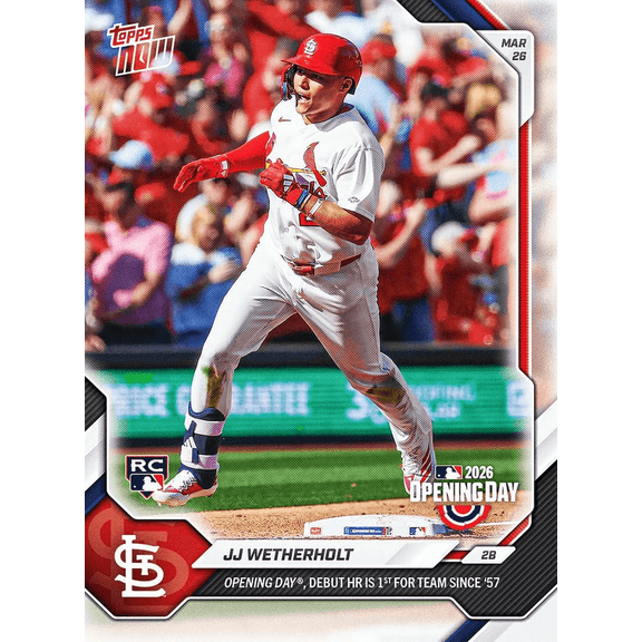 2026 Topps Now JJ Wetherholt #8 Opening Day, Debut Home Run is 1st for Team Since 1957 St Louis Cardinals Rookie RC Baseball Card
