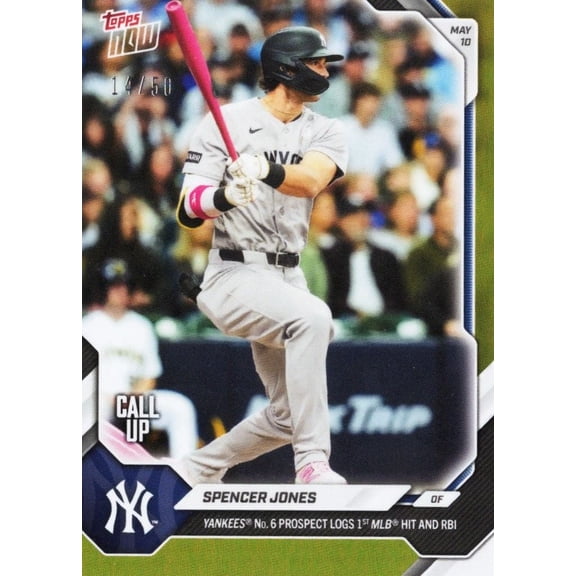 2026 Topps Now Spencer Jones #186 Gold Foil /50 Yankees Number 6 Prospect Logs 1st MLB Hit and RBI New York Yankees Rookie RC Baseball Card