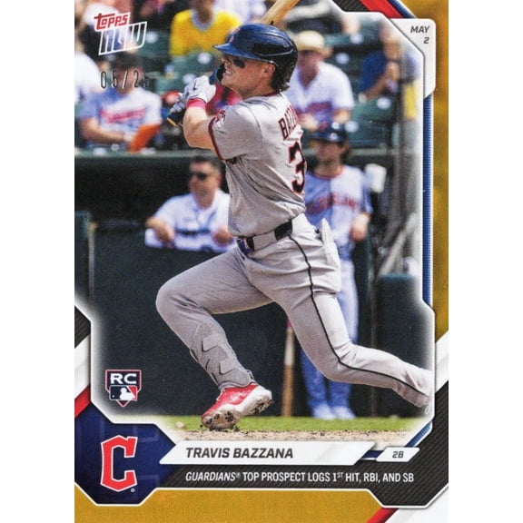 2026 Topps Now Travis Bazzana #153 Orange Foil /25 Guardians Top Prospect Logs 1st Hit, RBI & Steal Cleveland Guardians Rookie RC Baseball Card