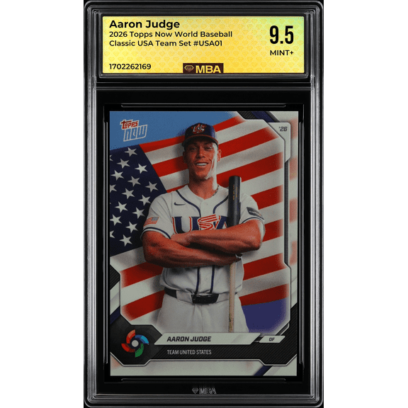 Graded 2026 Topps Now World Baseball Classic Aaron Judge USA Team Set USA01 Auto MBA 9.5