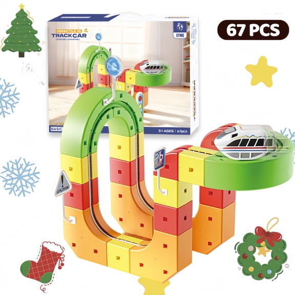 2026 Train Track Fusion Set, 67Pcs 3D Infinity Train Routes with Mix-and-Match Cubes, Funny Train Track with Moving Train The perfect gift for Christmas, birthdays, and anniversaries(67Pcs Set)