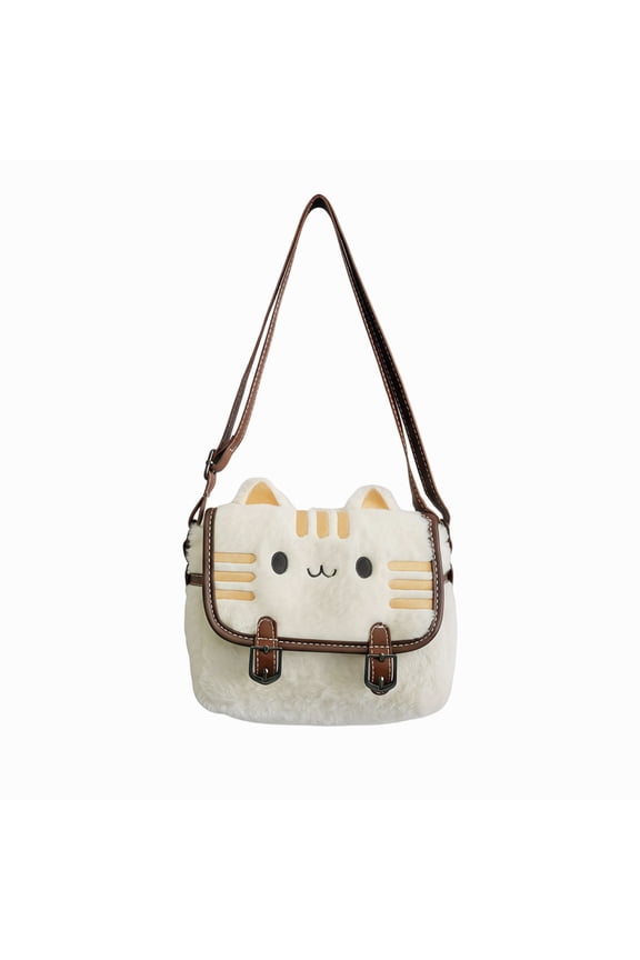 2026 Trendy Cute Cat Purse, Cartoon Plush Crossbody Bag for Women, Soft Faux Fur Small Shoulder Handbag