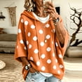 thumbnail image 1 of Trendy Women Polka Dot Hood Knit Sweater Adjustable Drawstring 3/4 Batwing Sleeves Loose Oversized Ribbed Soft Comfort Casual Winter Clothes, 1 of 6