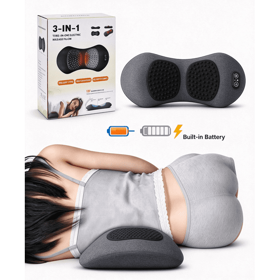 2026 Triple Fusion Cordless Rechargeable Back Massager with Heat, Vibration & Spinal Traction, Wireless Lumbar Support Pillow for Lower Back Pain & Sciatica Relief, Black