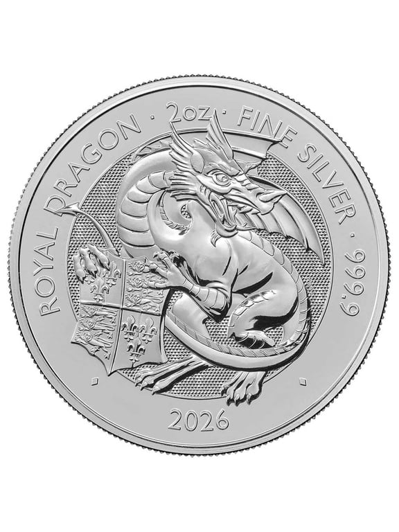 2026 U.K. 5 Pound 2 oz Silver Tudor Beast Royal Dragon Brilliant Uncirculated