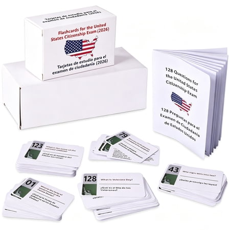 2026 US Citizenship Flash Cards & Bilingual Booklet Set – 128 Civics Questions & Answers English Spanish, Naturalization Study Guide & Tarjetas de Ciudadanía