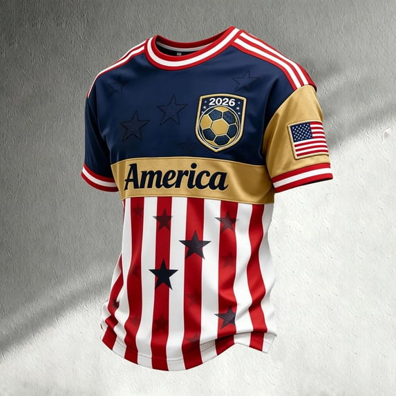 2026 US Men Soccer Fan Jersey Tee, Red White Blue American Flag Graphic Crewneck Short Sleeve Top, Vintage Streetwear Football Shirt, Deep Red XXL