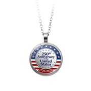 2026 USA 250th Anniversary Necklace Patriotic Liberty Bell Statue of Liberty Pendant Silver Chain Men Women American Flag Jewelry Commemorative Gift