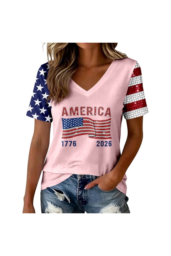 2026 USA 250th Anniversary T Shirt Women Patriotic 4th of July Tee for Soccer Baseball Game Day