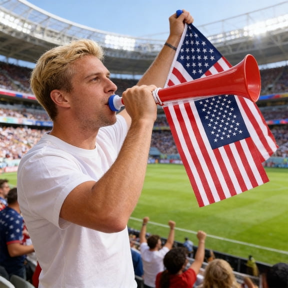 2026 USA Canada Mexico Fan Cheering Loudspeaker with Detachable Flag, Plastic Sports Games Cheering Prop for Football Matches, Party Noise Maker
