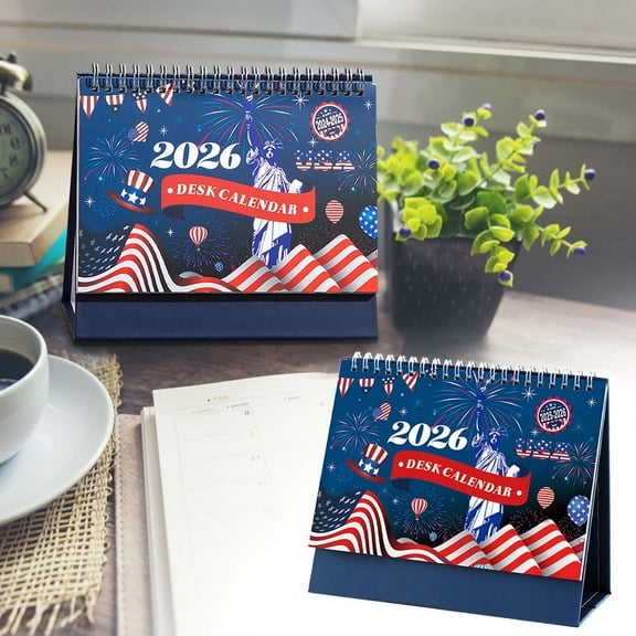 Taicans 2026 USA Independence Day Desktop Calendar with Message Board - Patriotic Stand-Up Planner featuring Statue of Liberty,Fireworks & American Flag - Monthly Calendar for office,Home Decor