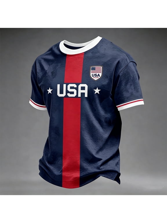 2026 USA Soccer Jersey Shirts for Men Crewneck Short Sleeve Fan International Soccer Shirt Retro Summer Tee Beach Top, Wine L