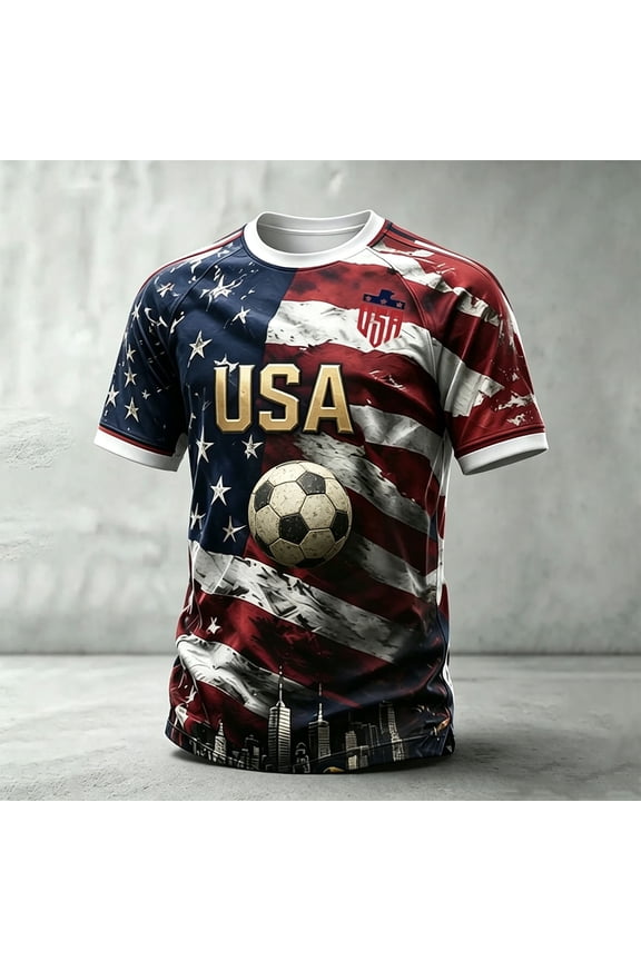 2026 USA Soccer Jersey Shirts for Men Crewneck Short Sleeve United States Team Fan International Soccer T Shirts Retro Streetwear Top