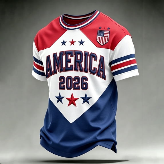 2026 USA Soccer Jersey for Men 2D Graphic Crewneck Short Sleeve Tee Soft Summer Casual Retro Football Top, Red S