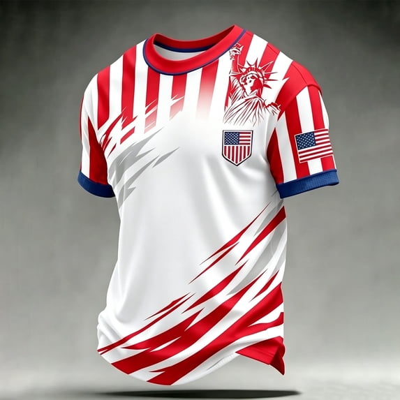 2026 USA Soccer Jersey for Men 2D Graphic Crewneck Short Sleeve Tee Soft Summer Casual Retro Football Top, Vermilion XXXXL