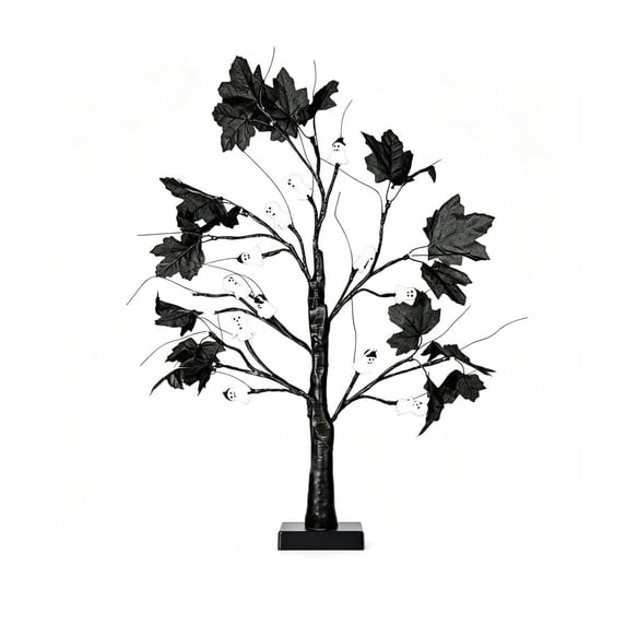 2026 USB Battery Powered Light Up Table Tree, Black Artificial Decorative Tree with LED Ornament Lights, 60cm Spooky Halloween Desktop Centerpiece for Indoor Holiday Decor