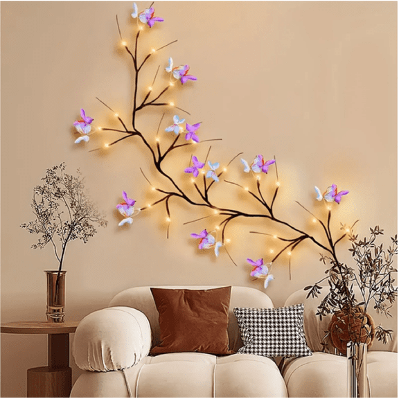 2026 USB Butterfly Rattan Branch String Lights - Purple Indoor Ambient Lighting for Bedroom Wall Decoration, Cozy Fairy Lights (No Remote)