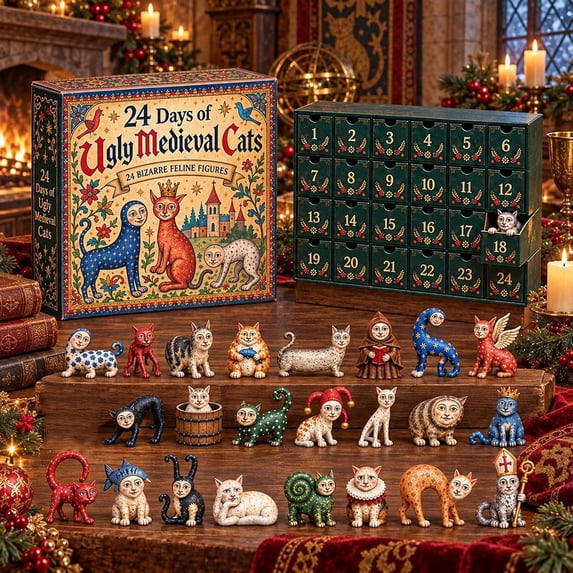 2026 Ugly Medieval Cats Advent Calendar, 3D 24 Collectible Cat ...