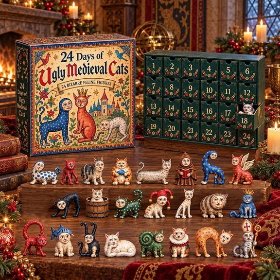 2026 Ugly Medieval Cats Advent Calendar - 3D 24 Unique Collectible Cat Figurines, Hilariously Weird Cat Decorations, Peculiar Christmas Gifts