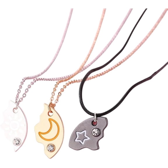 2026 Unisex 3 Jewelry Women Men New Pro Piece Set Sun Moon Star Pendant Necklace Best For Friend Friendship Couple Clavicle Chain Fashion Party Gifts Decoration Luxury Contemporary Gift For[u309]