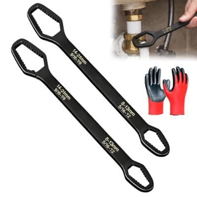 2026 Universal Self Adjusting Wrench, Universal Car Torx Wrench, Multifunctional Double Ended Self Tightening Wrenches Set for 3mm-24mm Nuts Uto Repair, Plumbing, Bike & Home Maintenance (2 Black)