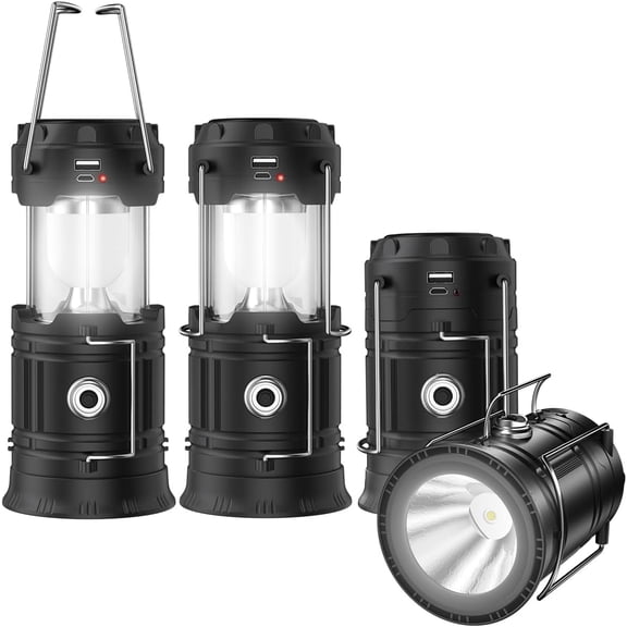 2026 Upadte Solar Lantern Flashlights Charging for Phone, USB Rechargeable Led Camping Lantern, Collapsible & Portable for Emergency, Hurricanes, Power Outage, Storm (2 Pack)