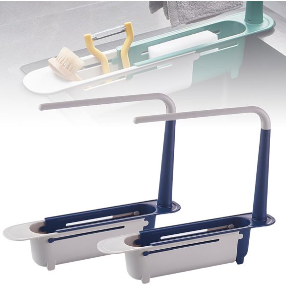 2026 Updated Telescopic Sink Storage Rack, Adjustable Kitchen Sink Organizer Rack, Expandable Telescopic 2 in 1 Sink Drainer, Sponge Soap Holder for Home Kitchen