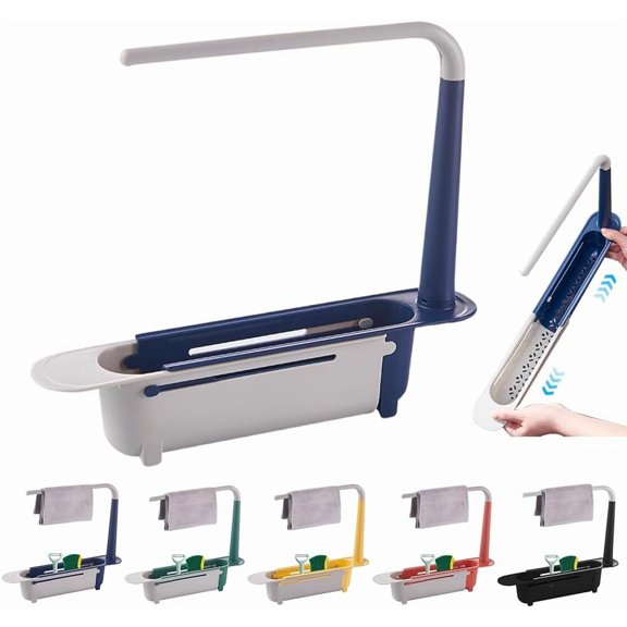 2026 Updated Telescopic Sink Storage Rack Adjustable, Telescopic 2-in-1 Kitchen Sink Storage Rack Holder, Over The Kitchen Sink Caddy Sponge Holder Organizer Drying Rack for Kitchen