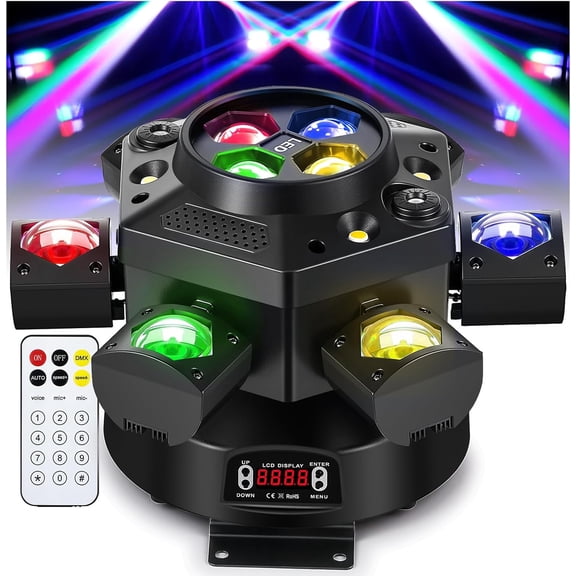 2026 Upgrade 150W RGBW Moving Head DJ Light, 6 Arms Beam & Bee-Eye LED Stage Light with Mixed Effects, Sound Activated DMX 512 Control for Disco Club Wedding Party