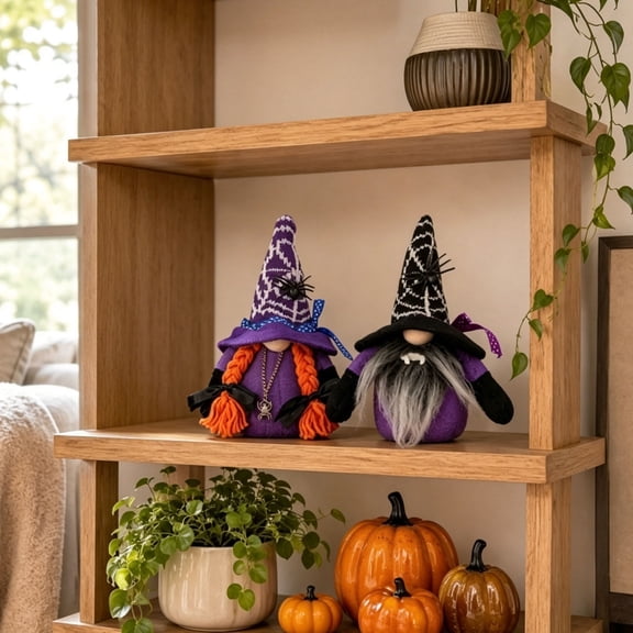 2026 Upgrade 2 Pack Halloween Faceless Gnome Decor, Swedish Tomte Couple Dolls, Male Female Tabletop Ornaments for Holiday Party, 4.72x3.54x7.48in