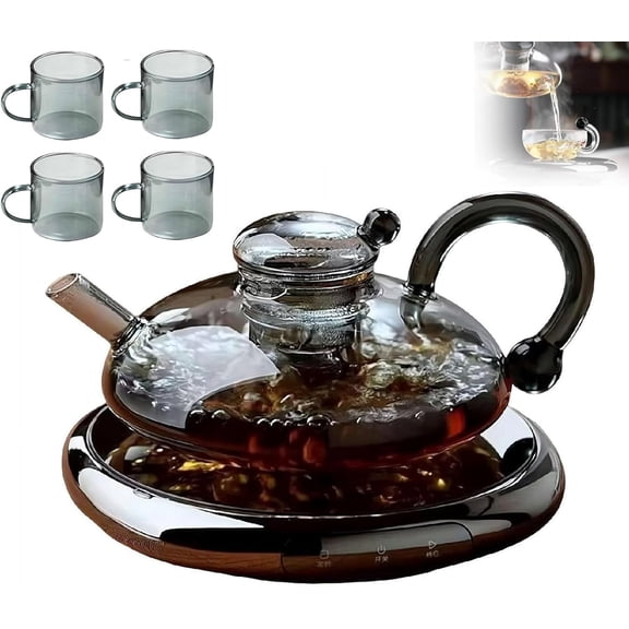 2026 Upgrade - 24 Oz Glass Teapot And Cup Set With Warmer, Automatic Electric Kettle With Tea Infuser, Removable Heatable Glass Teapot, New Year Christmas Gift for Tea Lovers