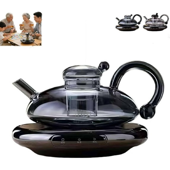 2026 Upgrade-24OZ Luxury Glass Teapot with Warmer,Automatic Electric Kettle with Tea Infuser,Teapot and Cup Set with Warmer,Removable Heatable Glass T-eapot with Infusers(XX)