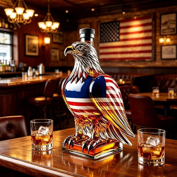 2026 Upgrade 250th Anniversary Eagle Whiskey Decanter, Hand Blown Lead Free Borosilicate Glass Liquor Bottle with Airtight Glass Stopper for Bar Men Gift, 7.48x3.54in