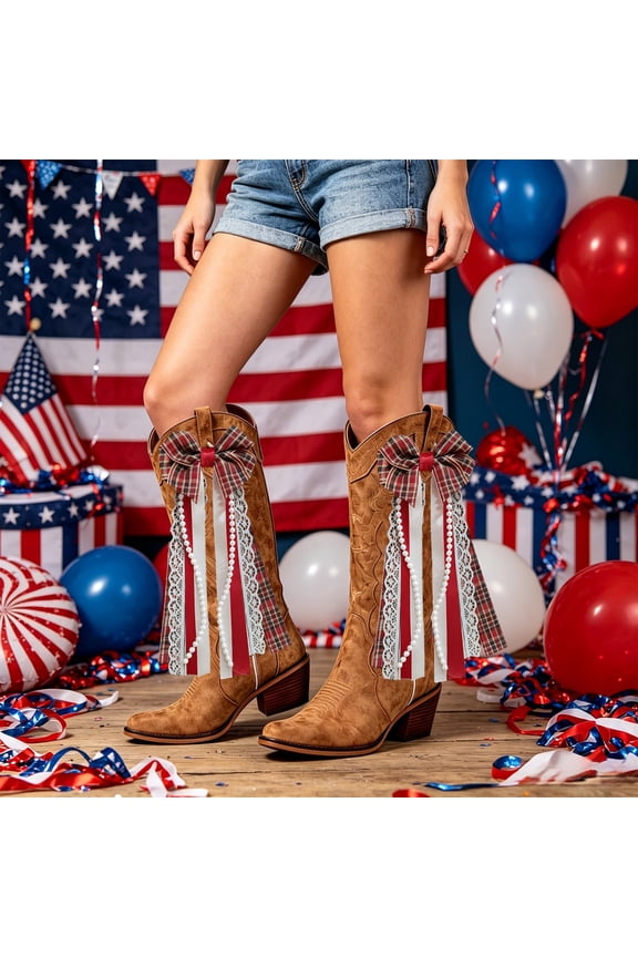 2026 Upgrade 2Pcs Cowboy Boot Bow Tassel Accessory, Lace Pearl Boot Decor Clip for Cowgirl Outfit, Western Decor for Rodeo Barn Wedding Music Festival, 7.87x3.94in Red