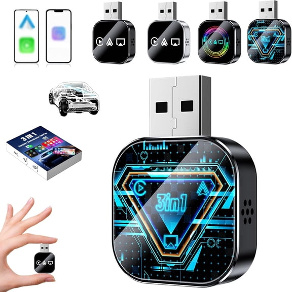 2026 Upgrade 3 in 1 Screen Mirror for iOS Android Phone,Wired to Wireless Screen Mirroring Carplay Adapter for Car,Mirror Link Auto Adapter with 2.4/5Ghz WiFi & Bluetooth 5.0,Instant Wired