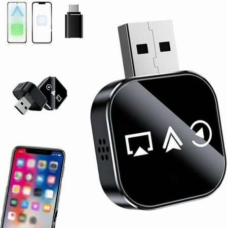 2026 Upgrade 3 in 1 Screen Mirror for iOS Phone, Wired to Wireless Screen Mirroring Carplay Adapter for Car, Mirror Link Auto Adapter with 2.4/5ghz WiFi and Bluetooth 5.0, Instant Wired(1pc-A)