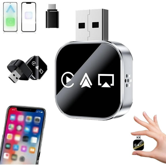 2026 Upgrade 3 in 1 Screen Mirror for iOS Phone, Wired to Wireless Screen Mirroring Carplay Adapter for Car, with Screens Mirroring, 2.4/5ghz WiFi and Bluetooth 5.0 (1pcs,for Apple)