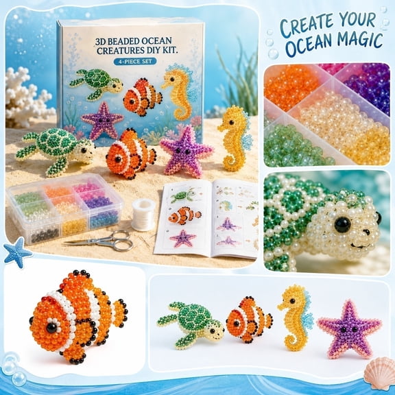 2026 Upgrade 3D Beaded Animal DIY Kit, Enhanced Detailed Modeling, Realistic 3D Ocean Figurines Perfect For Display And Holiday Gift Giving