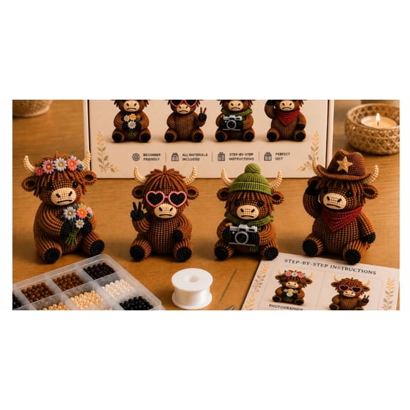 2026 Upgrade 3D Beaded Animal Kit, Exquisite Highland Cow Craft, Mixed Beads Of Various Sizes For Making Unique 3D Beaded Animal Kit Decor