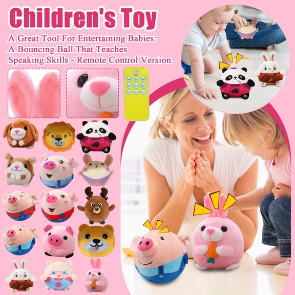 Interactive Dog Toys, 2025 New Active Moving Pet Plush Toy, Squeaky Moving Ball Puppy Toys, Rechargeable Cartoon Plush Bounce Talking Toys to Keep Them Busy - Remote Control Version