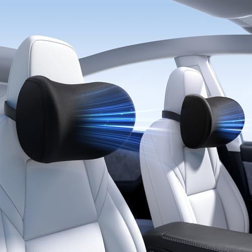 2026 Upgrade Car Neck Pillow [No More Pressure, Odorless] Soft Car Headrest Pillow with Adjustable Strap Removable Cover 100% Memory Foam, Fits All Vehicles (Black 2-Pack)