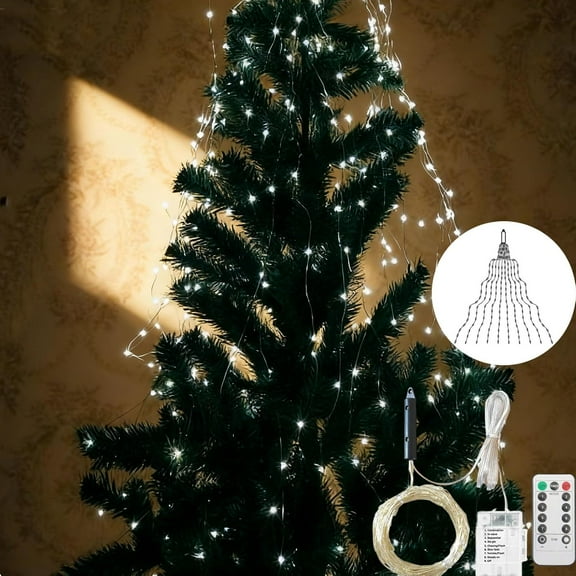 2026 Upgrade Cascading Twinkle Lights for Christmas Tree Waterfall Lights, 8 Modes 100-600 Christmas LED Firefly Twinkle Waterproof String Lights Battery Powered