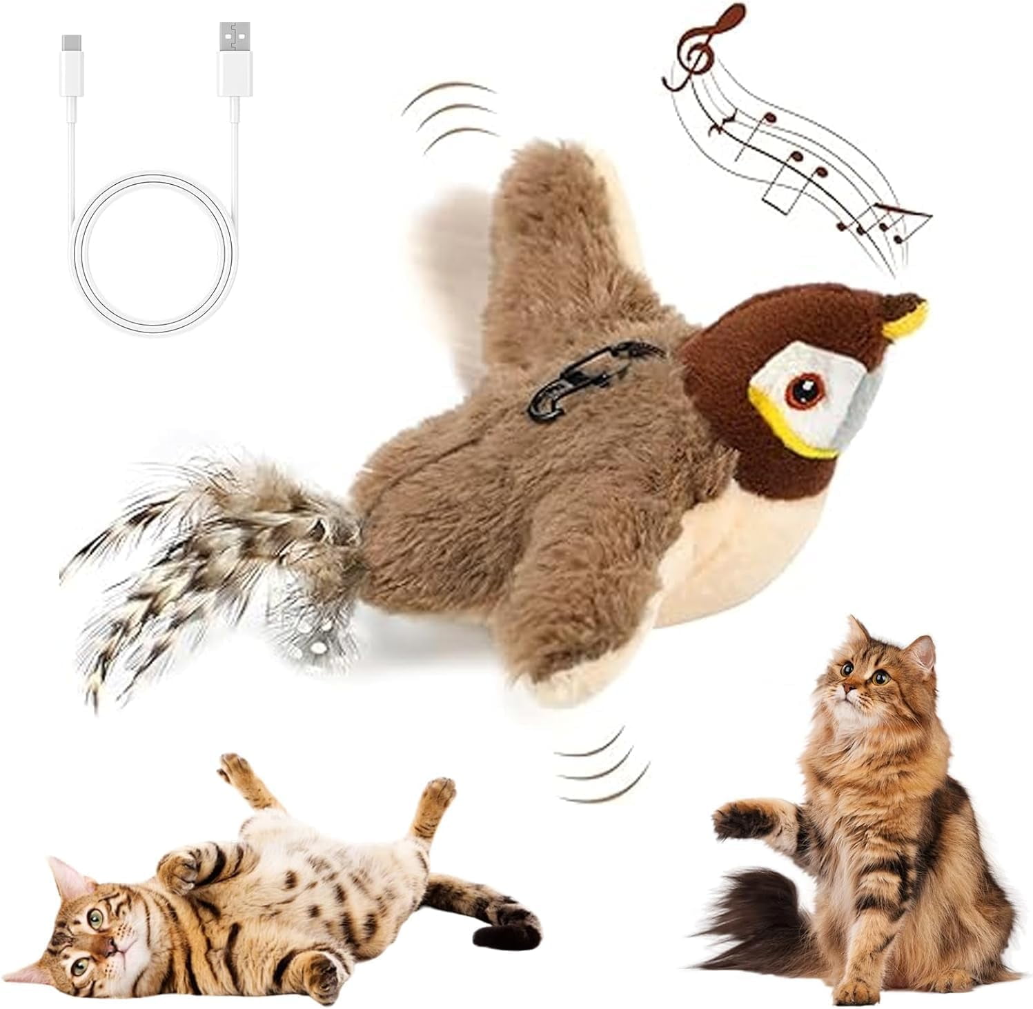 2026 Upgrade Cat Meowdy Bird Toy, Flapping Bird Cat Toy, Interactive Chirping Bird Cat Toy, Simulated Chirping Sparrow with Flapping Wings, Plush Cat Toy for Indoor Cats