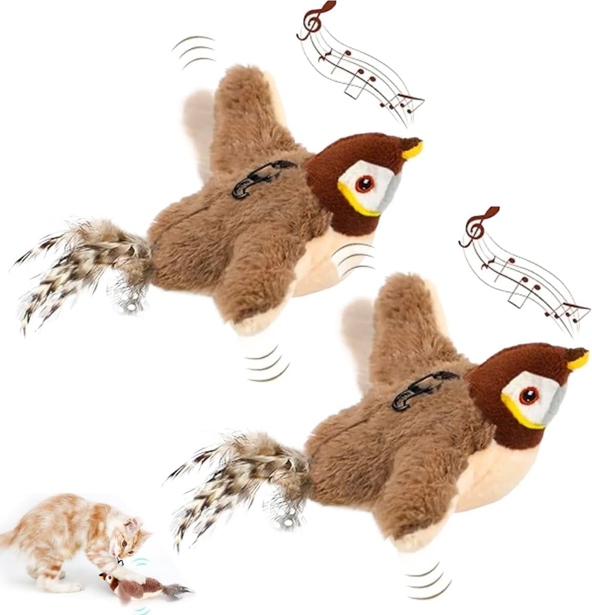 2026 Upgrade Cat Meowdy Bird Toy, Flapping Bird Cat Toy, Interactive Chirping Bird Cat Toy, Simulated Chirping Sparrow with Flapping Wings, Plush Cat Toy for Indoor Cats