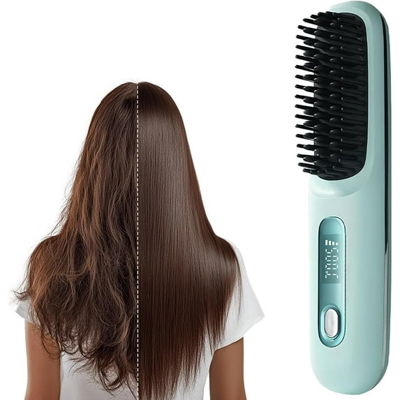 2026 Upgrade Cordless Hair Straightener Brush, Portable Mini Fast Heating Comb with LCD Display, 3 Temp Settings, USB Rechargeable Wireless Hair Straightening Styling Tool for Travel Women