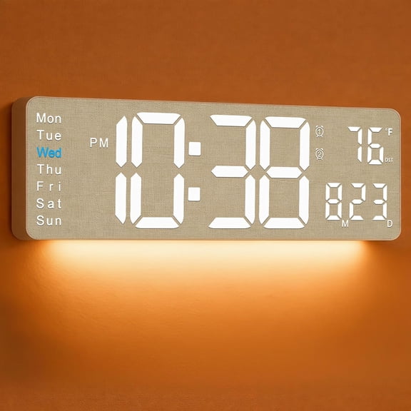 2026 Upgrade Digital Wall Clock, 16" Large Display Digital Clock with Remote Control, Auto-Dimming Wall Clock with Night Light, DST, Date Week,Temp for Living Room, Gift for Elderly (Beige)