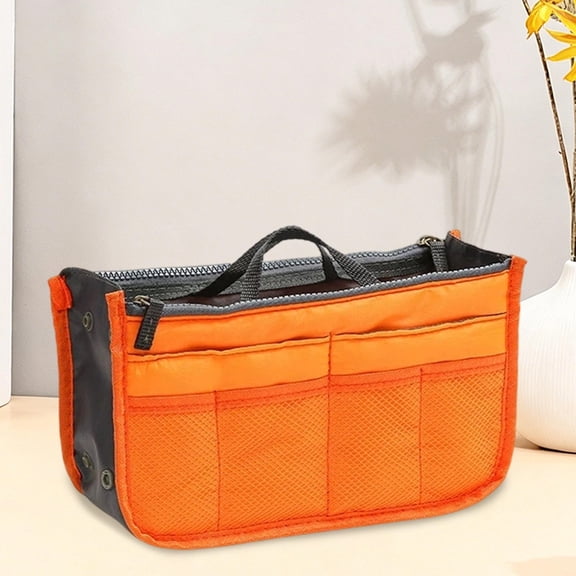 2026 Upgrade Double Zipper Multifunctional Liner Organizer Bag, Large Capacity Travel Cosmetic Liner Pouch, Polyester Storage Insert Bag, 10.63x6.30x3.54in Orange