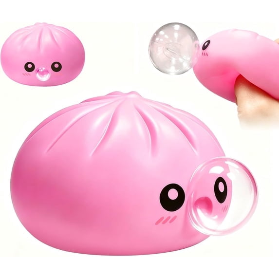 2026 Upgrade Dumpling Squishy,New Dumpling Squishy Blow Bubbles,Dumplings Stress Balls Fidget Sensory Balls,Rainbow Dumplings, Cute Anxiety Relief Fidget (Pink)