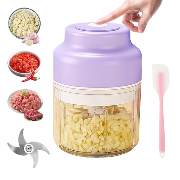 2026 Upgrade Electric Garlic Chopper, One-Touch Operation with 4 or 6 Stainless Steel Blades, Portable Chopper for Garlic, Onion, Chili, Herbs & More